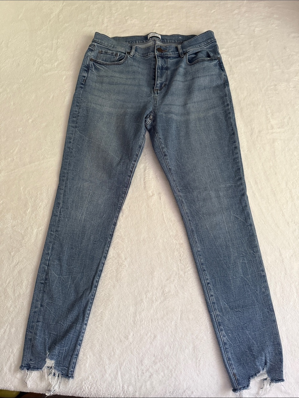 LOFT Faded Blue Skinny Jeans with Raw Hem